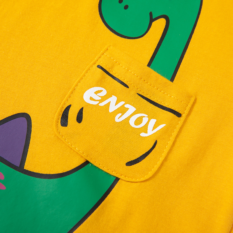 Ropa para niños transfronterizos Camiseta de manga corta para niños Nuevo verano para niños con bolsillos de dibujos animados de media manga Tops sueltos al por mayor