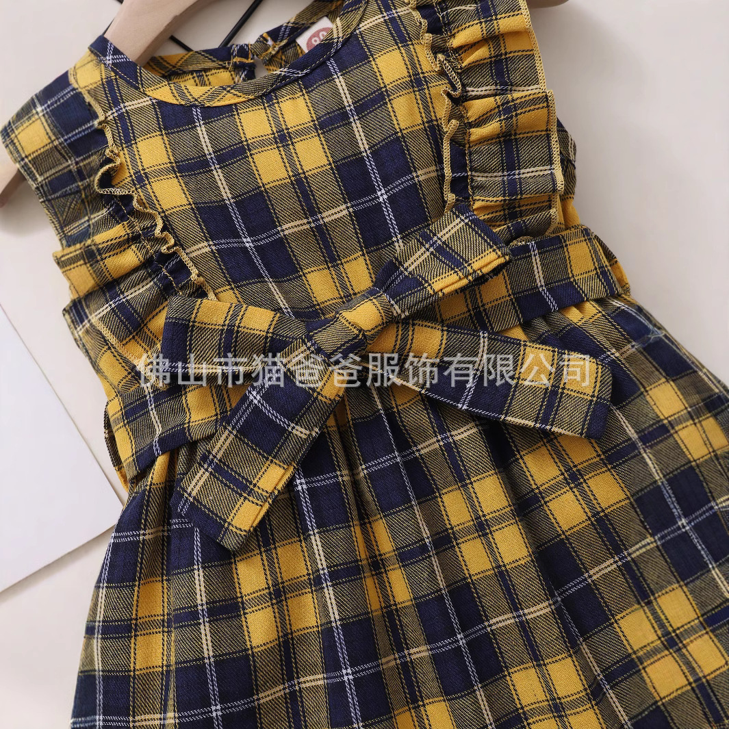 2021ins Exportación de ultramar verano europeo y americano niñas a cuadros princesa vestido de una sola pieza