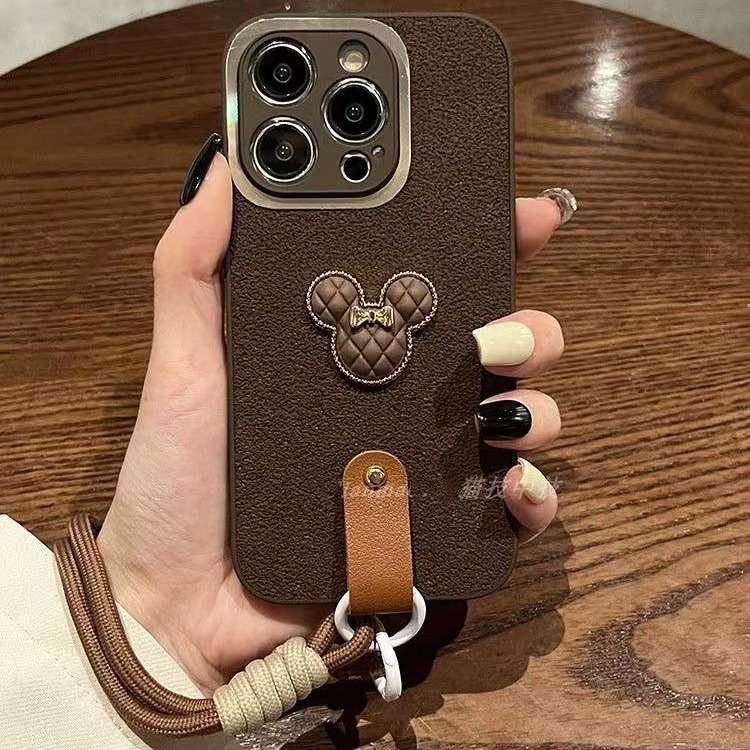 Retro Luna pit patrón Mickey para iPhone14/15proMax lanyard 12/13 Apple 15 teléfono caso nuevo