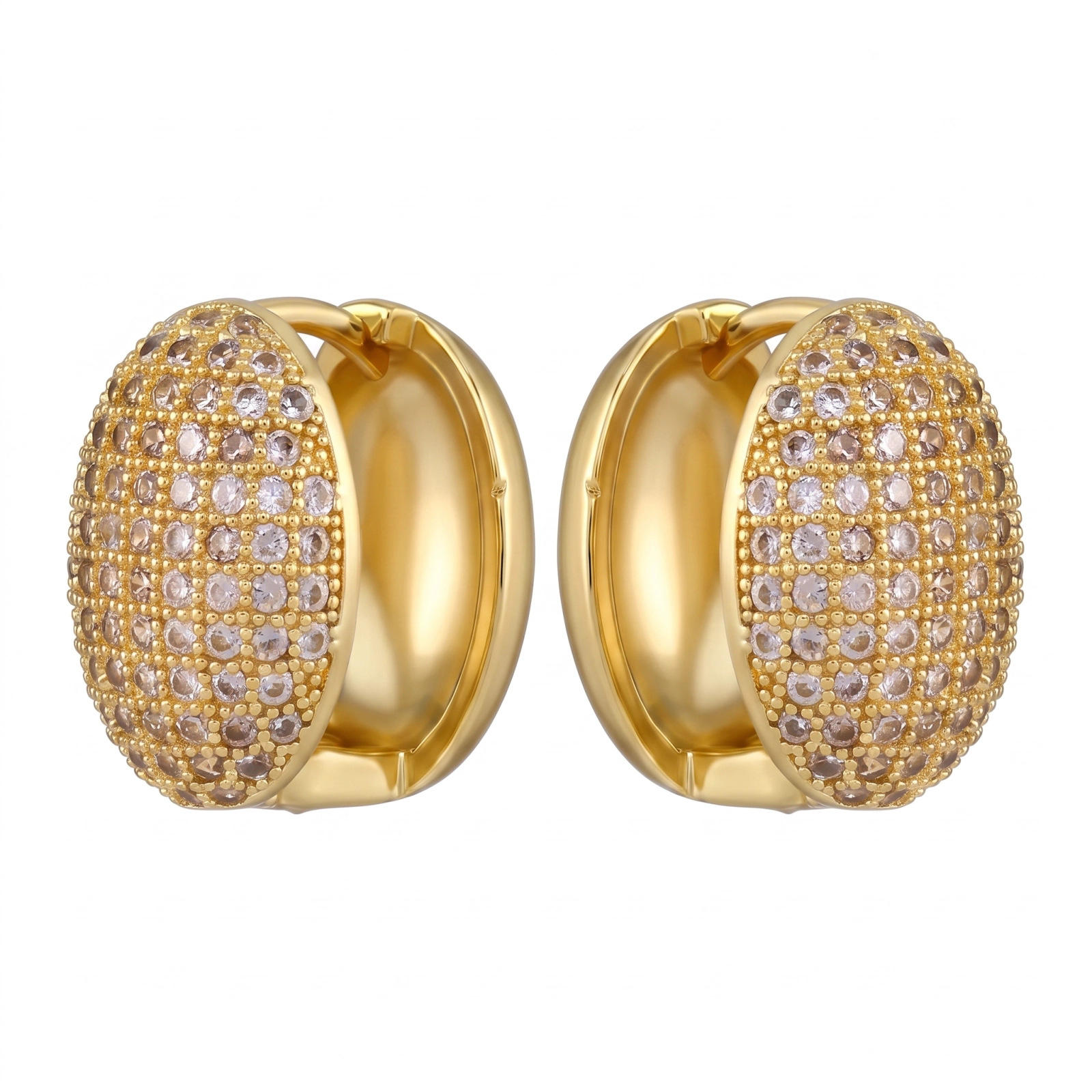 European and American cross-border geometric round light-luxury zircon-studded half earrings for women, niche high-end versatile gold-plated copper earrings