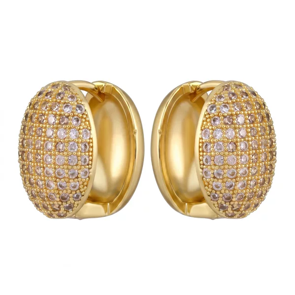 European and American cross-border geometric round light-luxury zircon-studded half earrings for women, niche high-end versatile gold-plated copper earrings