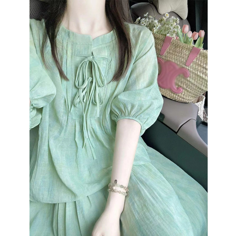 New Chinese Style Mint Mandelson Style Fresh Style dress Women's Summer Seaside Vacation Elegant Long Skirt
