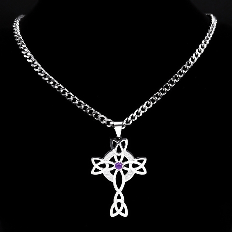 Personalised Stainless Steel Celtic Cross Necklace For Men_voghion.com
