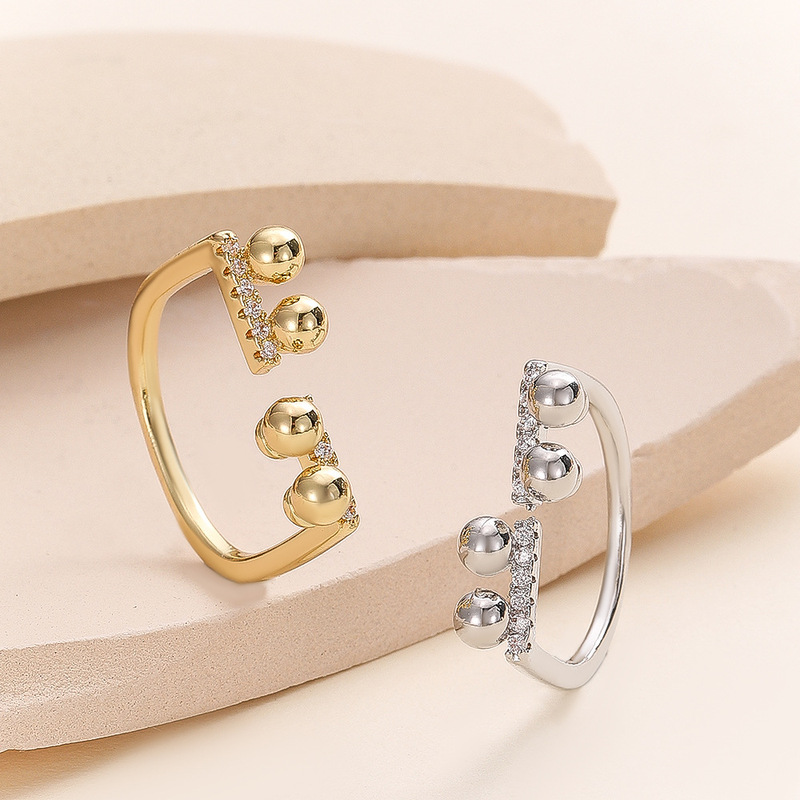 New Fashion Stylish Asymmetrical Copper Inlaid Zircon Ring Female Design Niche Index Finger Ring Opening Adjustable Ring