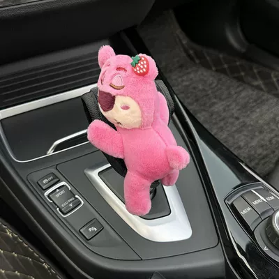 trendy and cute strawberry bear plush | Sürətlər qutusu və əl tormozu başlıqları - no-specifications-strawberry-bear-steering-wheel-cover