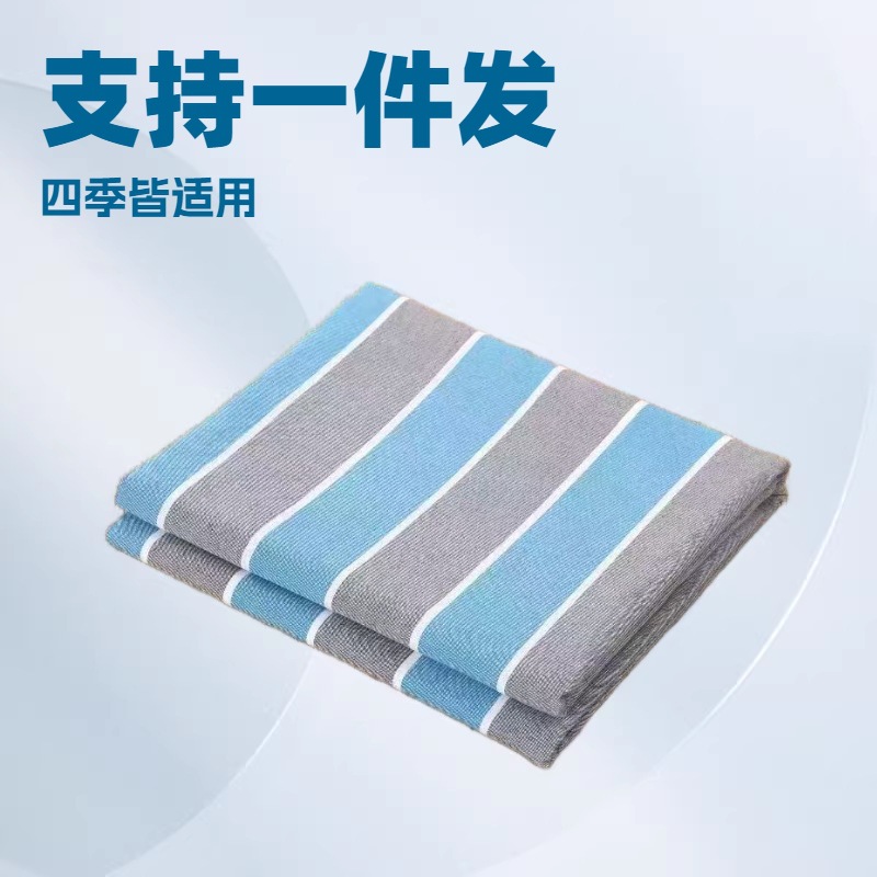 Wholesale Coarse Cotton Bed Sheets for School Bunk Beds, Single Bed Bedding, All-Cotton Three-Piece Set, Blue-Gray Striped Bed Sheets