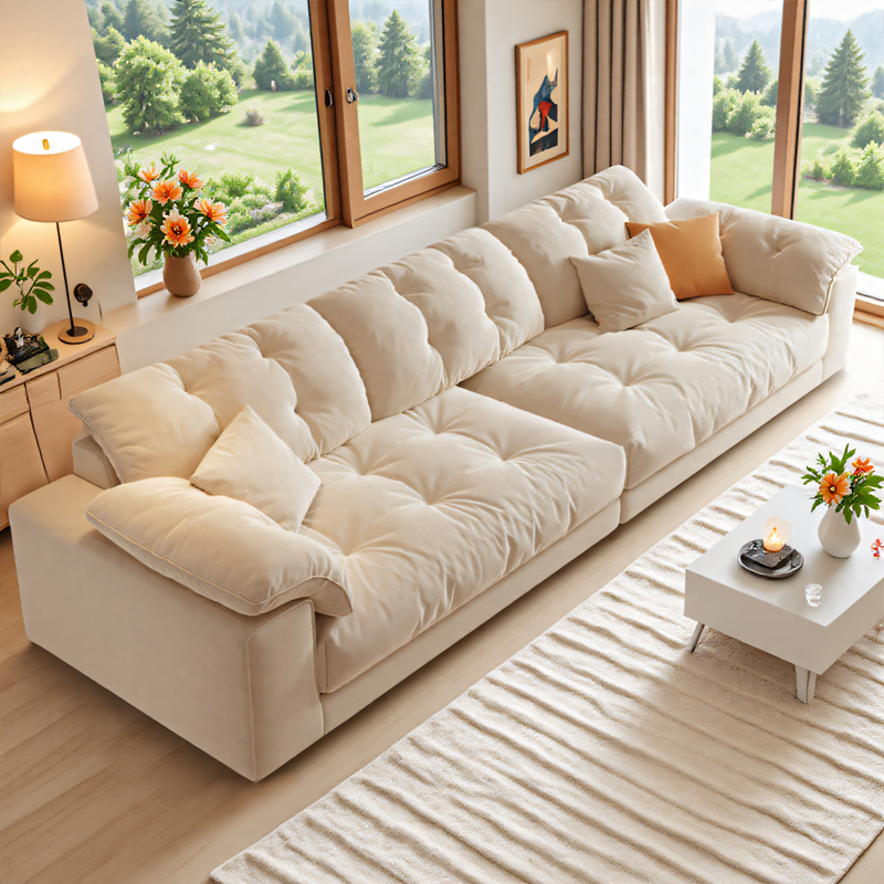 Cat Claw Velvet Fabric Sofa Casual Cream Style down Filled Soft Straight Row Sofa Removable and Washable Lazy Recliner