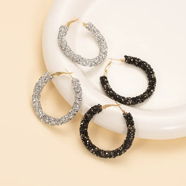 Cross-border European and American 925 Silver Needle Big Ear Ring Female Temperament Earrings Full Diamond Fashion Simple Trendy Personality Exaggerated Earrings
