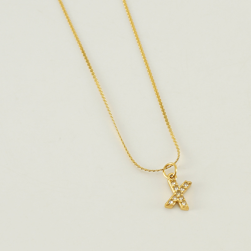 Transfronterizo europeo y americano estilo de moda todo fósforo de acero inoxidable carta Collar chapado en oro diamante incrustado estilo simple tira de cadena delgada s para las mujeres