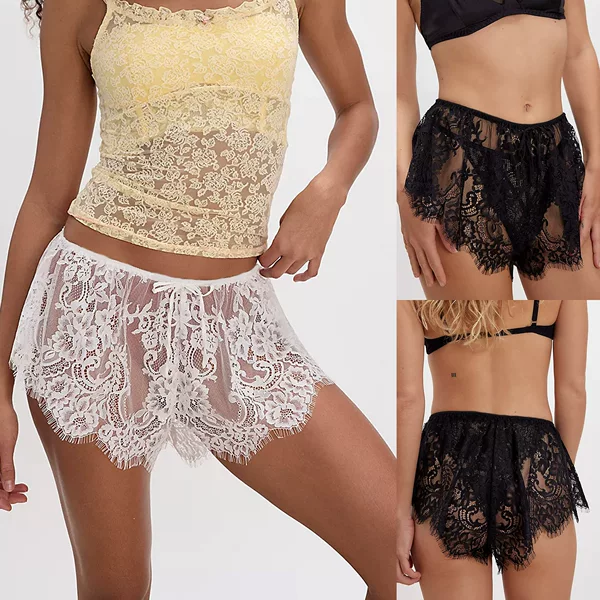 European and American Cross-Border Women's Clothing Sexy Sexy Lace See-Through Culottes Bow Tie Hot Pants Shorts Su4156