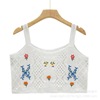 Summer retro short knitted bra top, tank top, flowered, with embroidery, lifting effect