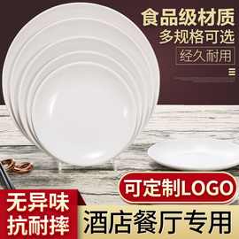 A5圆形密胺餐具仿瓷盘子白色菜盘塑料圆盘平盘快餐盘自助餐盘碟子