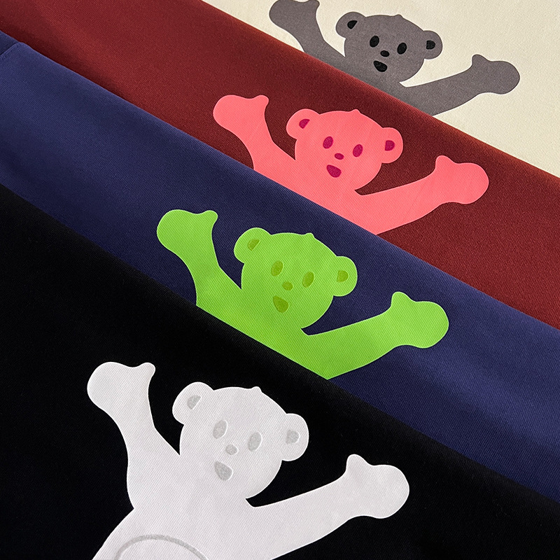 New WE11 niche trendy brand flocked bear print long-sleeved couple's base layer shirt, fashionable, versatile, and casual top