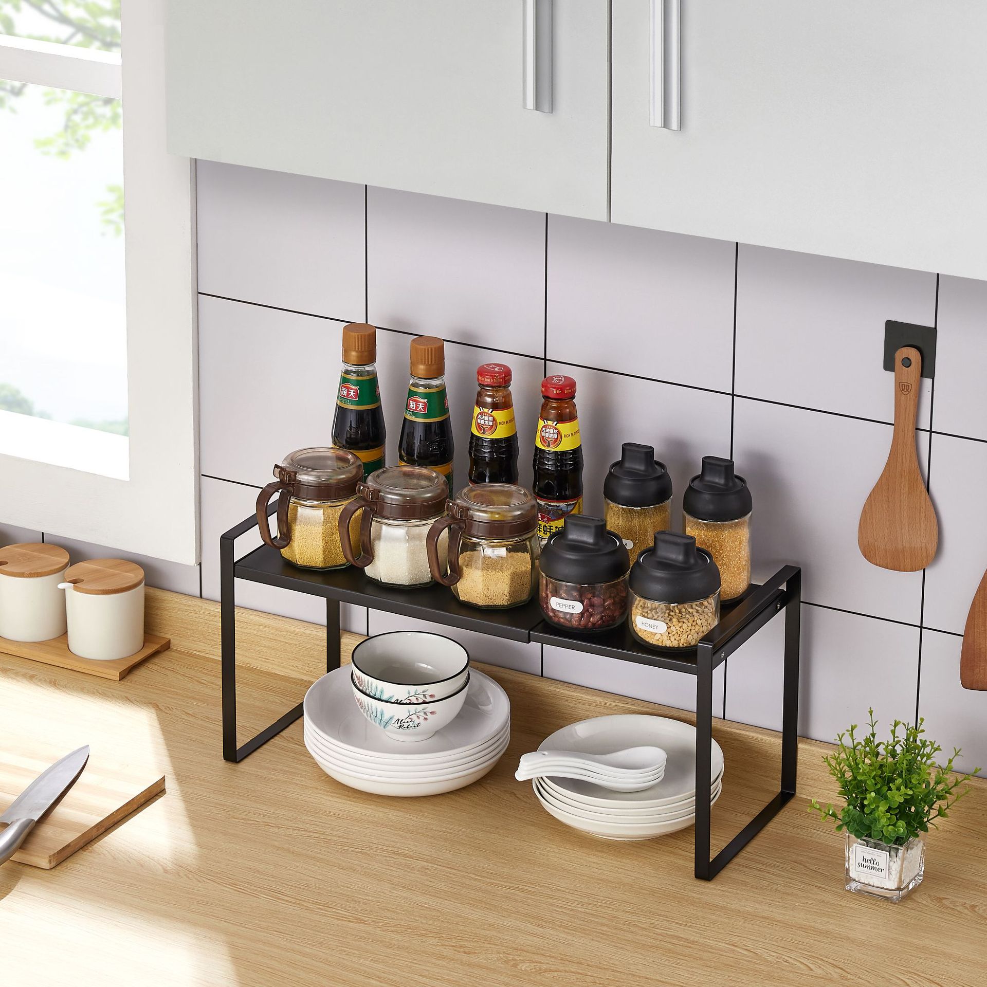 铁艺伸缩调料架可拆卸收纳整理架厨房多层调味架多功能铁艺收纳架