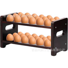 实木烧色多孔鸡蛋架双层手提蛋托盘厨房鹌鹑蛋鲜鸡蛋储物架可堆叠
