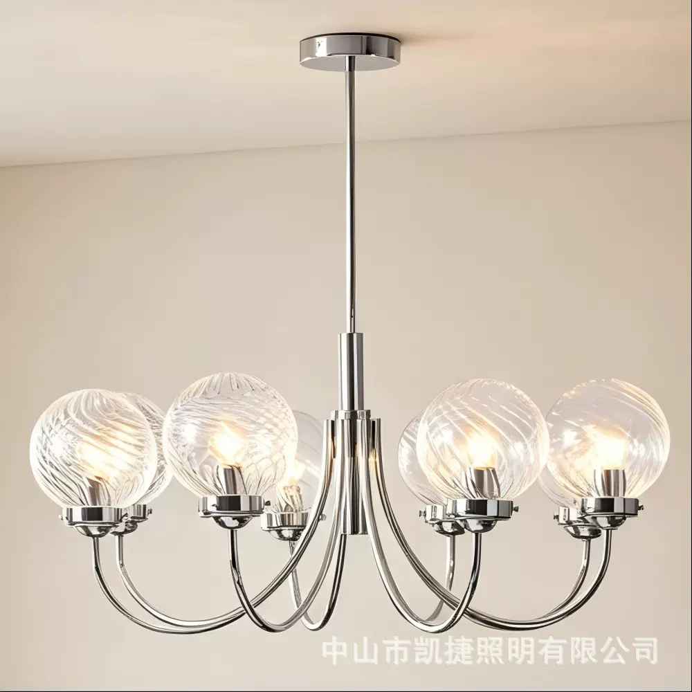 简约轻奢铬色玻璃吊灯北欧风客厅餐厅卧室家用灯具照明灯饰批发
