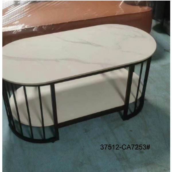 Scratch-Resistant Slate Oval Coffee Table, Double-Layer Storage Iron Frame, Stain-Resistant and Easy to Clean Living Room Tea Table