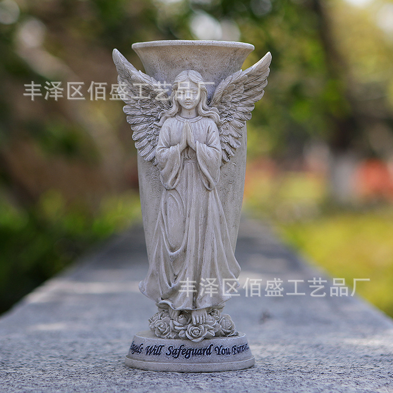 Adornos de jardín creativos con forma de ángel para cementerio, florero transfronterizo, arreglo floral, decoración conmemorativa para lápidas, estatua de resina artesanal.