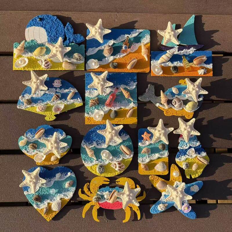 Starfish and shell rotatable refrigerator magnets, travel souvenirs, natural conch crafts, textured paintings, cultural and creative gifts Starfish and shell rotatable refrigerator magnets, travel souvenirs, natural conch crafts, textured paintings, cultural and creative gifts