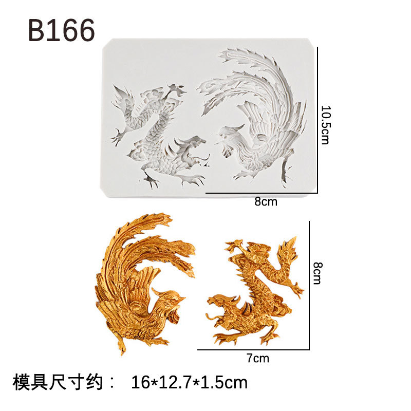 Patrón de dragón y Fénix de estilo chino Dragon Xiangyun molde de silicona pastel fondant borde molde de hornear epoxi aromaterapia molde de yeso