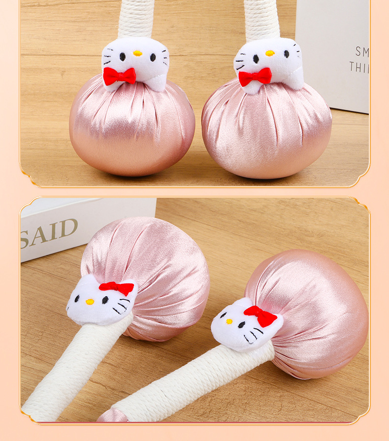 Cute Cat Cartoon Satin Moxa Hammer Handheld Back Massage Tool 26cm preparation