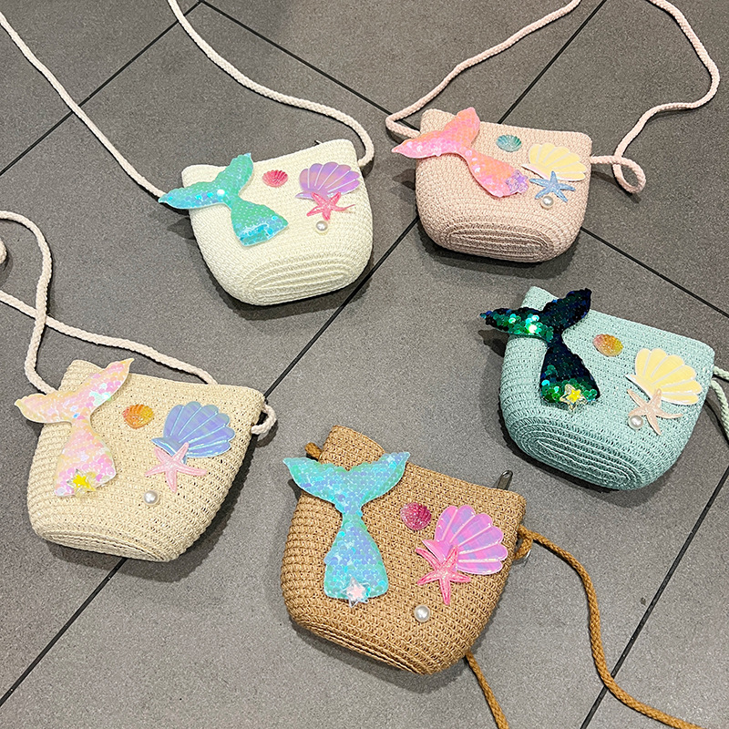 Zipper Closure Type Single Shoulder Strap Strap Type Kid'S Straw Cartoon Cute Square Zipper Shoulder Bag