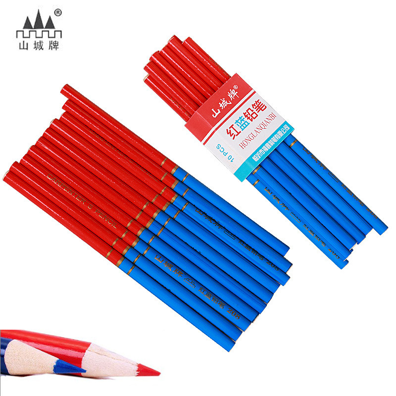 Shancheng brand red and blue pencil construction site woodworking special round two-color pencil HB marking pencil marker wholesale Shancheng brand red and blue pencil construction site woodworking special round two-color pencil HB marking pencil marker wholesale