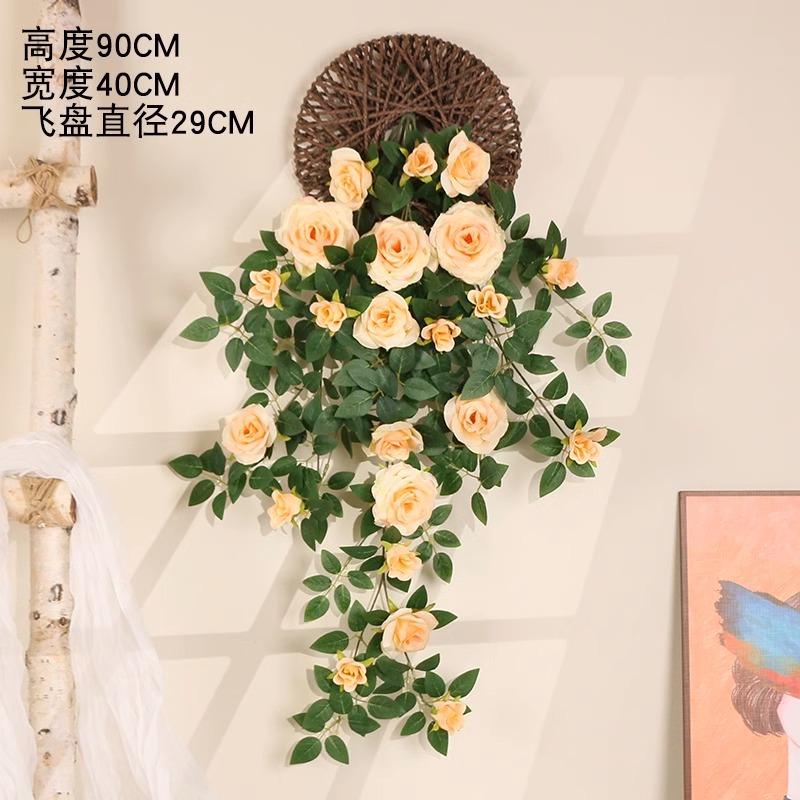 Simulación transfronteriza rosa colgada en la pared de plástico artificial de flores藤 acondicionado de aire acondicionado de pared de hogar orquídea colgante de orquídea decorada planta de藤