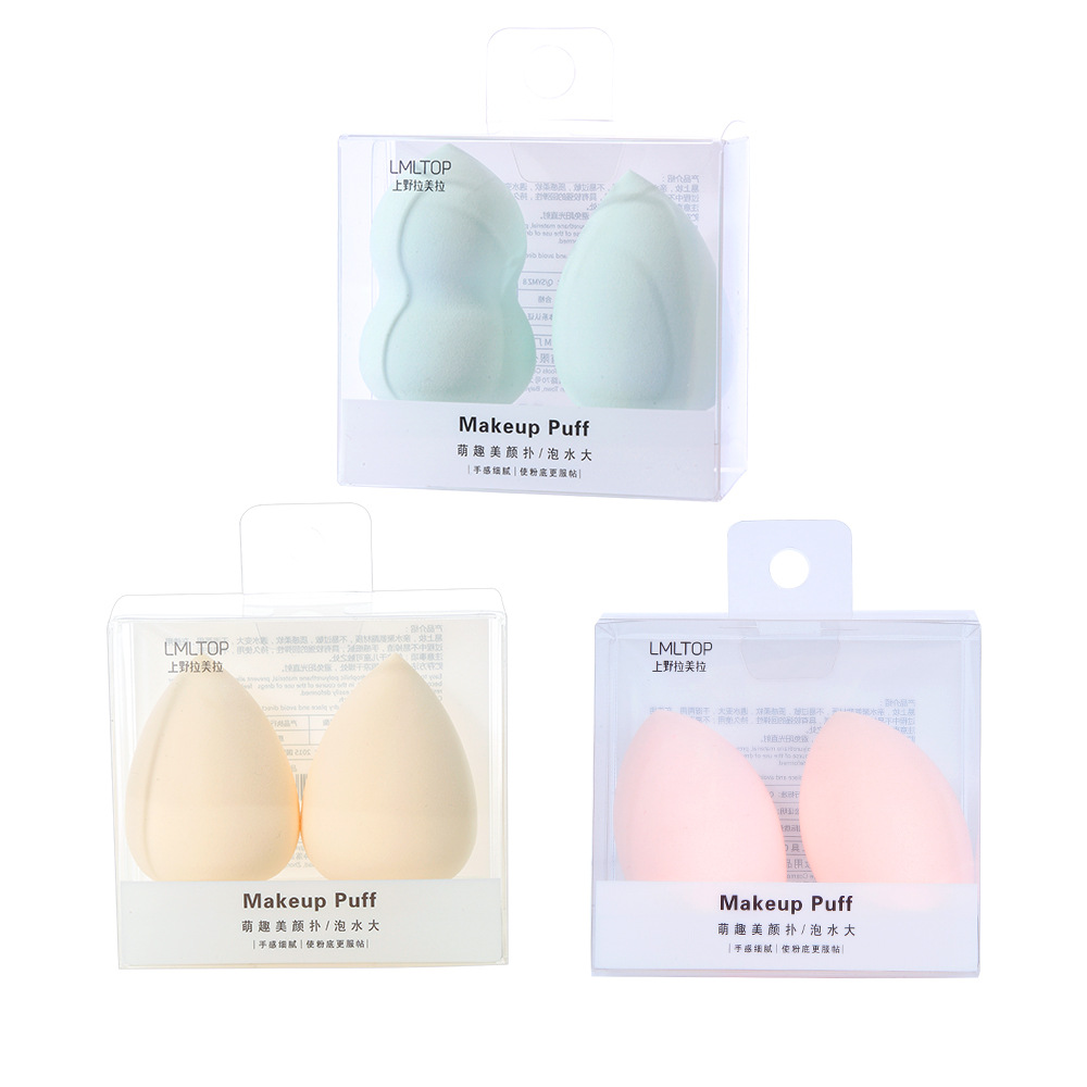 Ramila hidrofílico sin látex húmedo y seco de espuma grande maquillaje puff oblicuo corte puff 2 pack A79982