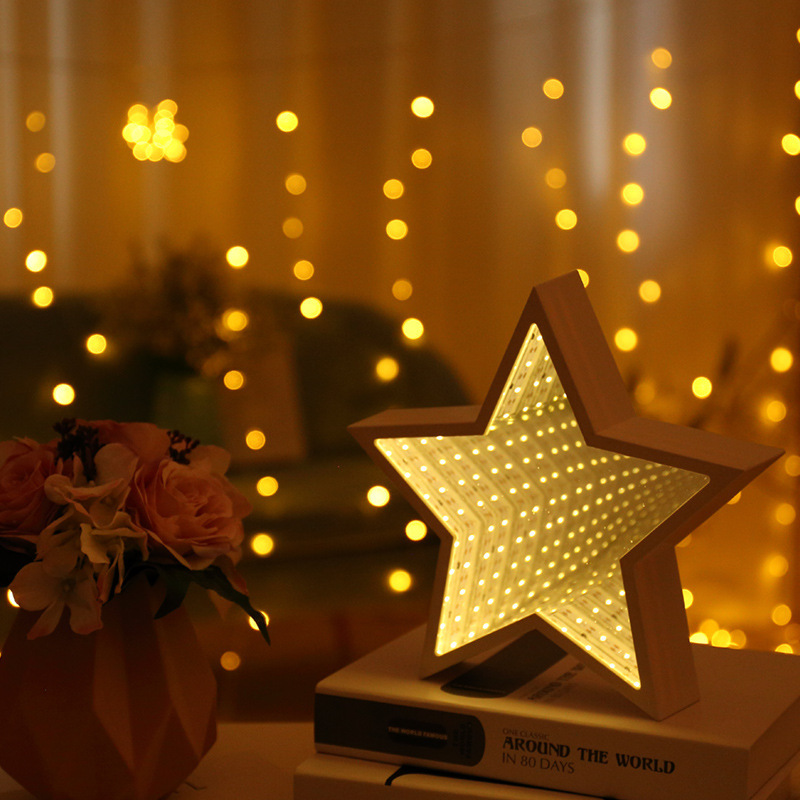 Led Tunnel Shape Light Night Light Pineapple 3D Effect Mirror Light White Cloud Five-Pointed Star Christmas Tree Decorative Light