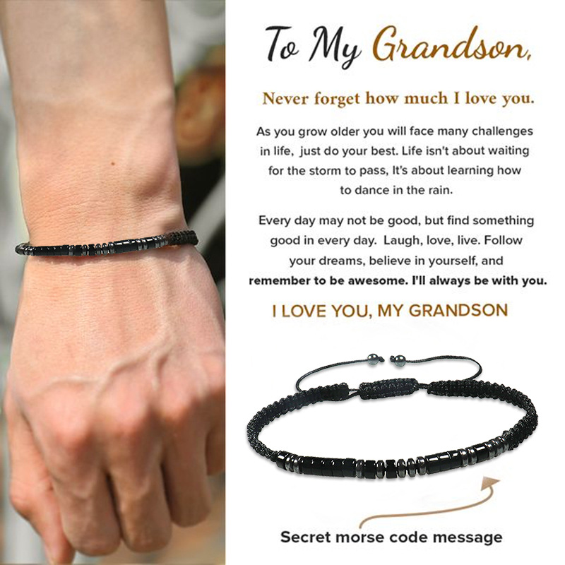 Geometric Pattern Men's Gender Beaded Design Simple Style Geometric Rope Obsidian Beaded Men's Bracelets Men's Chain Bracelets