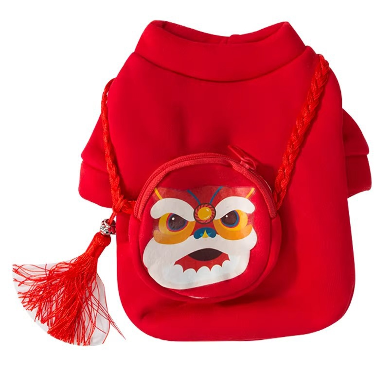 Perro Año Nuevo suéter Año Nuevo León danza mochila tridimensional oso de peluche Año Nuevo festivo Año Nuevo saludo ropa para mascotas