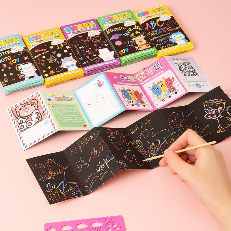 箱入りテンプレートスクラッチペイント両面落書きブック子供の手作り DIY スクラッチペイント紙知育玩具スクラッチペイントブック絵画|undefined