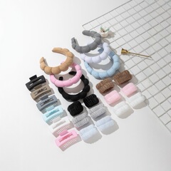 Amazonクロスボーダースポンジツイストクラウドヘッドバンド洗顔リストバンドタオルクロスメイクアップグリッパーセットヘアアクセサリーバッチ