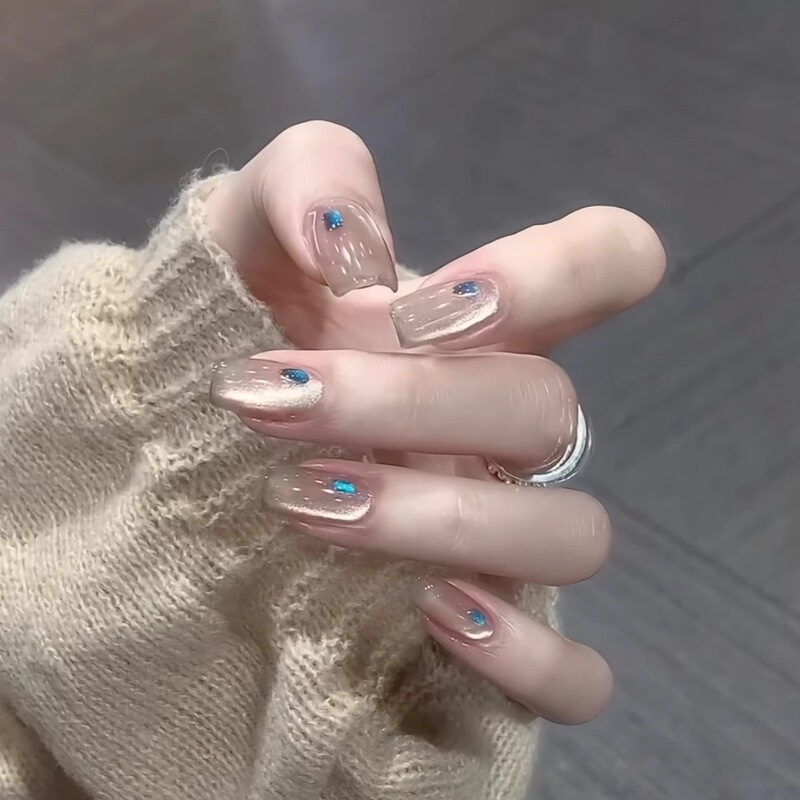 【Moonlight Tide】Cat's Eye Pure Handmade Wearable Nails High-End Fake Nails Gentle Whitening Nail Stickers Wholesale