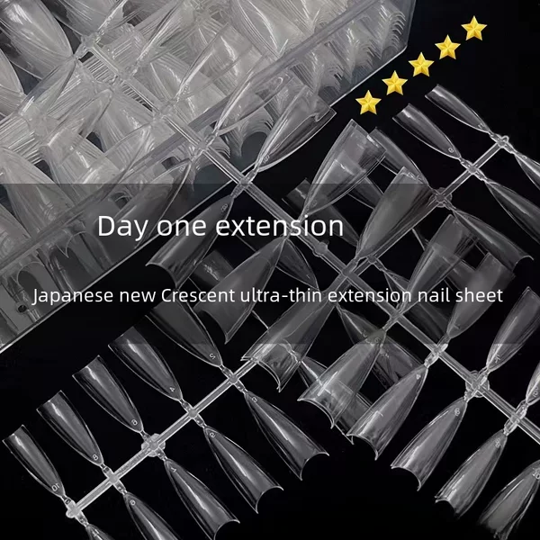 Japanese-style Crescent shallow C- Radian half-stick nail piece new ultra-thin fold seamless transparent natural extension nail salon special