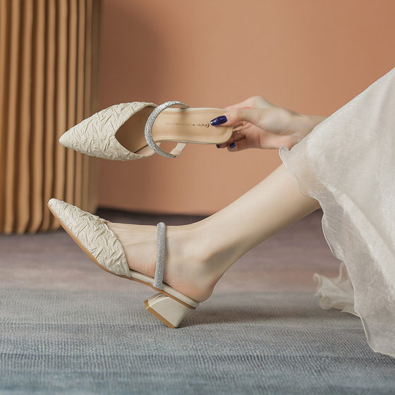 Fairy Style 2022 New Pointed Low Heel Toe Sandals Women's Flat Skirt Single Shoes Women's Rear Empty Comfortable Women's Shoes