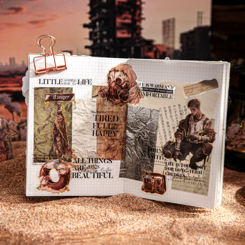 Mr. Paper Big Sticker Pack Serie de notas de tierra de desecho Pegatinas de paisajismo de estilo de tierra de desecho del fin del mundo Bolsa de pegatinas de estampado en caliente