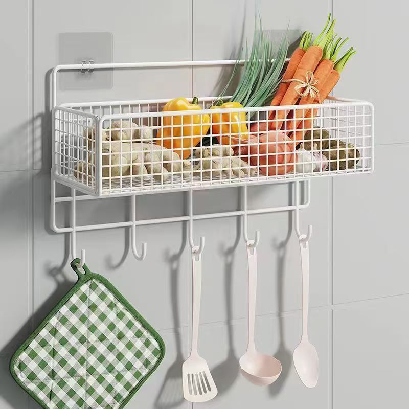 Daily necessities, kitchen, bathroom, bathroom, living room, dormitory, wall-mounted non-perforated storage rack, storage hanging basket, nail-free
