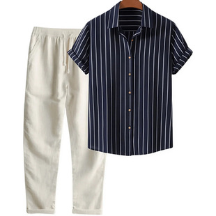 Summer breathable shirt for leisure, trousers, European style, 3D, with short sleeve