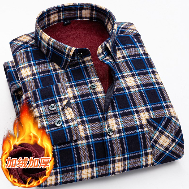 2023 Otoño e Invierno papá de mediana edad y anciano usa abrigo exterior camisa de manga larga mejorada de terciopelo de doble cara para hombres