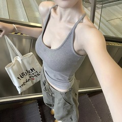 胸パッド付きのピュアディザイアホットガールベスト、セクシーなミドル丈サスペンダー、美しいバックアウターウェア、女性用ボトムストップ