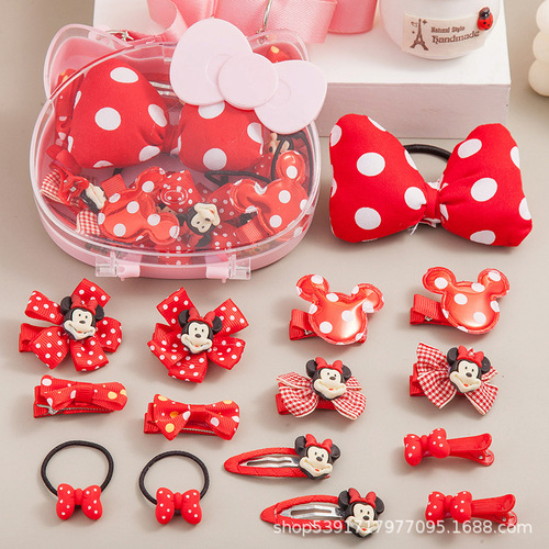 Children's headgear cartoon hair accessories set gift box hairpin girl baby cute cat hairpin child bow headcard