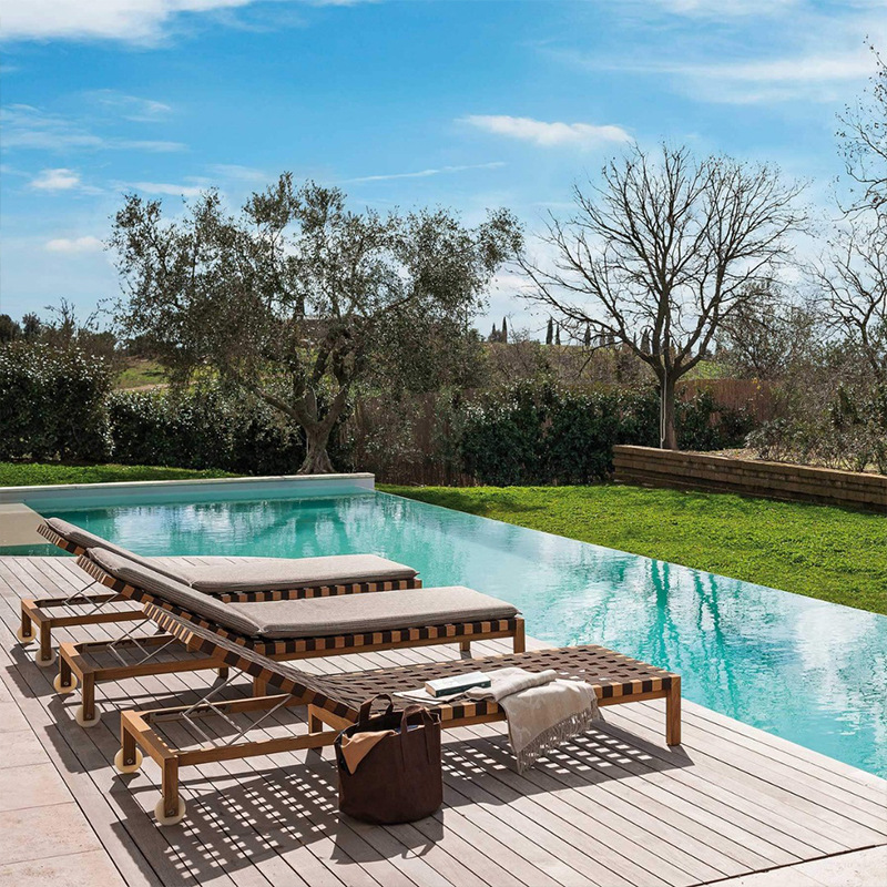 Mesa y silla de teca al aire libre anticorrosivo madera sólida alojamiento residencial patio al aire libre jardín ocio mesa larga impermeable silla de caña