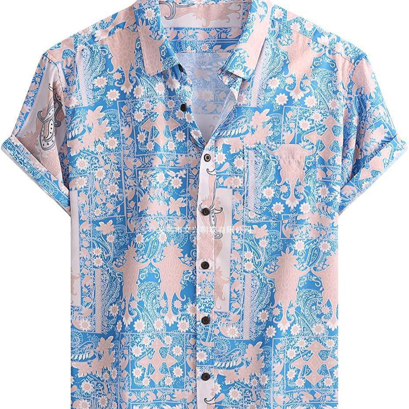 Aloha Shirt Flower Cotton Button down Men Short Sleeve Shirt Summer Beach Vacation Fashion Printed Shirts
