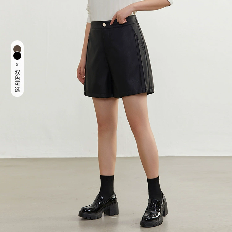 Xianlixiu 2024, весенняя новинка, женская одежда больших размеров, простые свободные широкие кожаные шорты в корейском стиле на одной пуговице