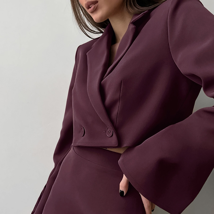 Women's solid color shirt shorts suit_voghion.com