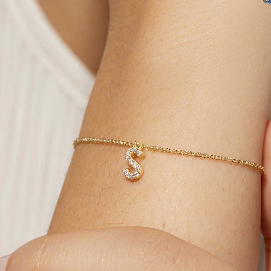 Fashion Zircon Letter Diamond-Embedded Geometric Copper Bracelet Wholesale