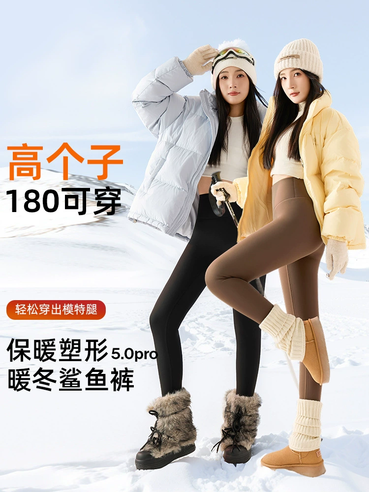 Fleece shark, keep warm trousers, winter leggings, waist belt, high waist, increased thickness, tight