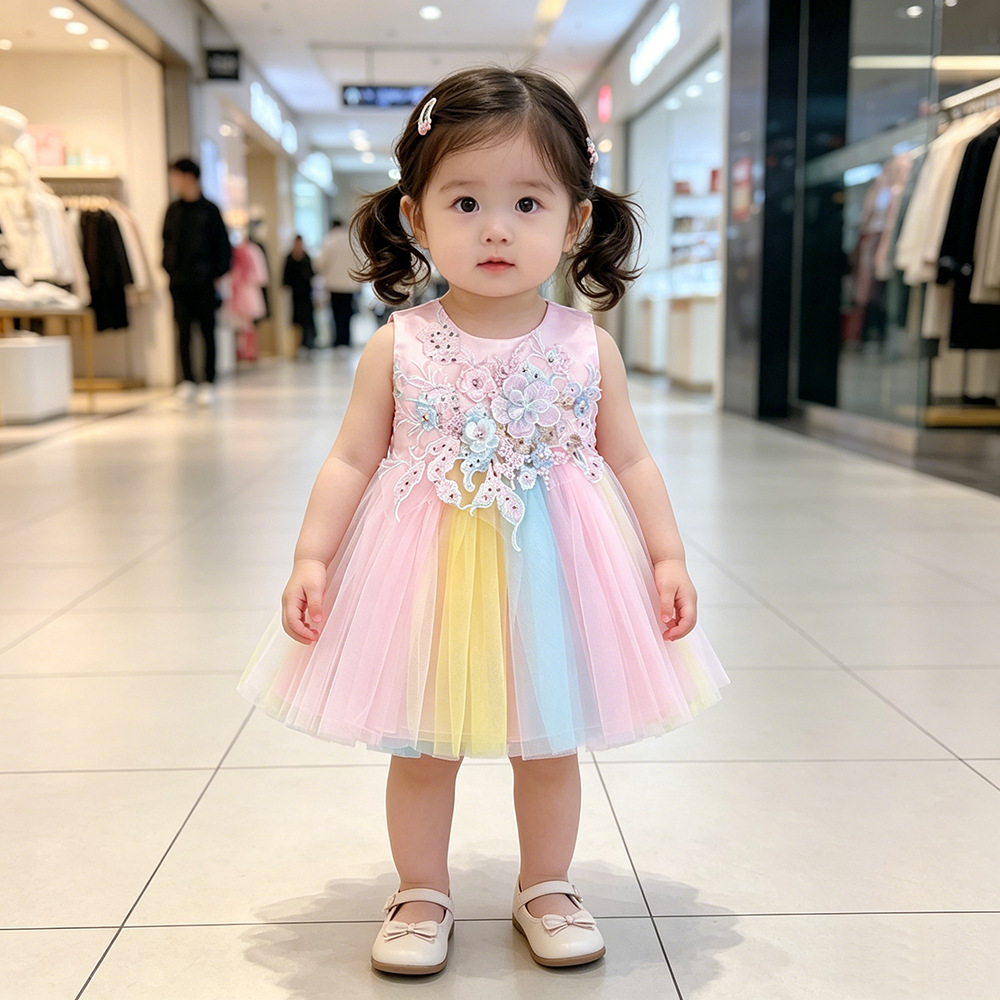 Flower girl's dress girls' piano performance guzheng performance dress Girls' wedding dress girls' birthday fluffy yarn children's princess dress
